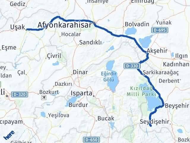 Uşak Derebucak Konya Arası Kaç Km - Yol Haritası