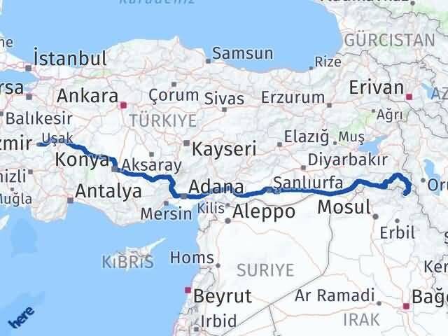 Uşak Derecik Hakkari Arası Kaç Km - Yol Haritası