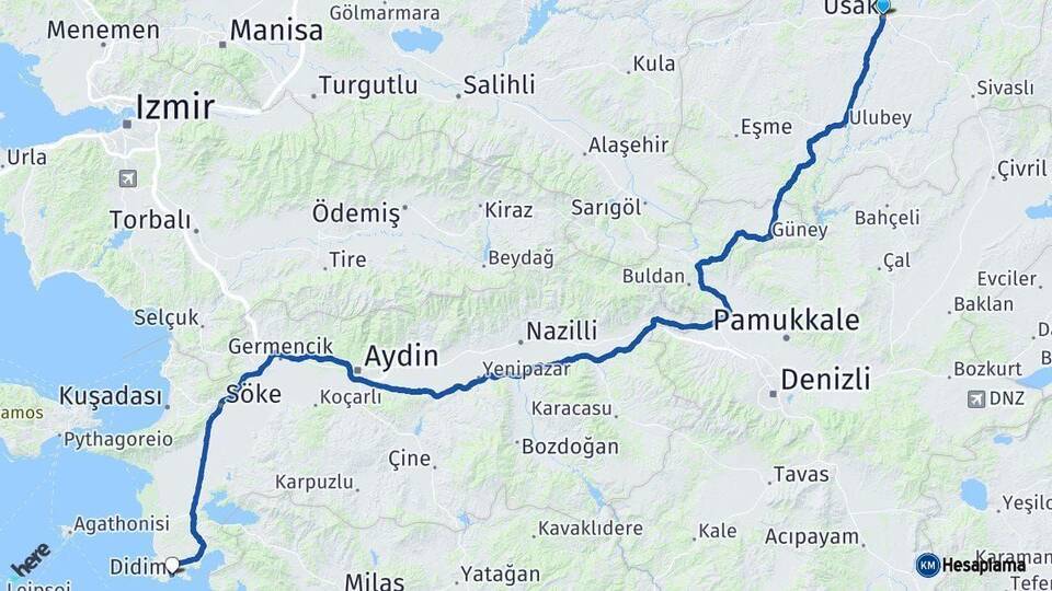 Uşak Didim Aydın Arası Kaç Km - Yol Haritası