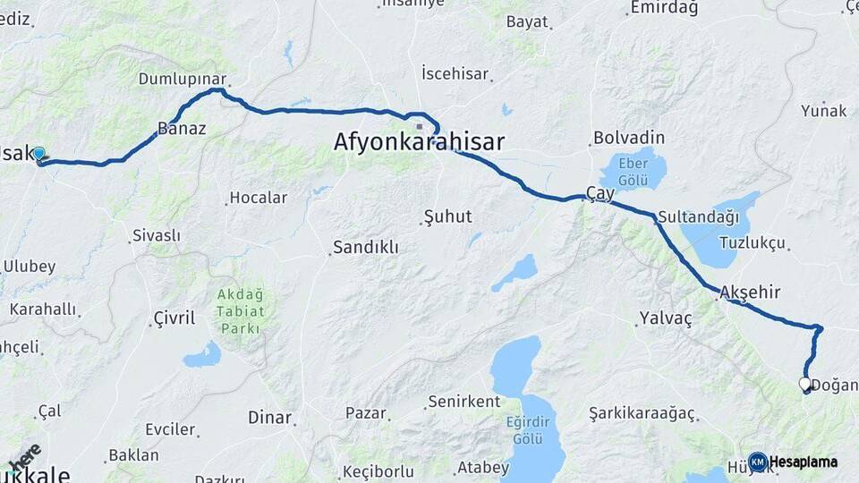 Uşak Doğanhisar Konya Arası Kaç Km - Yol Haritası