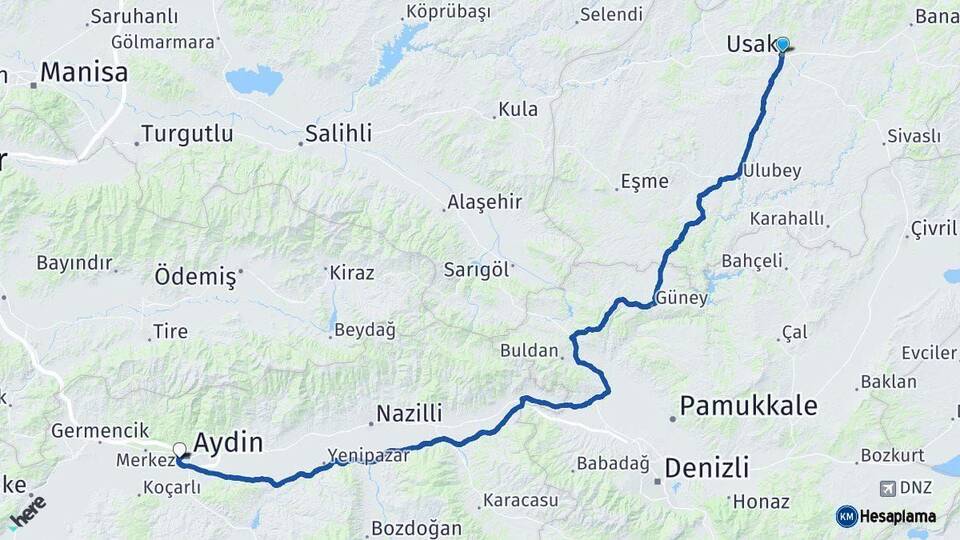 Uşak Efeler Aydın Arası Kaç Km - Yol Haritası