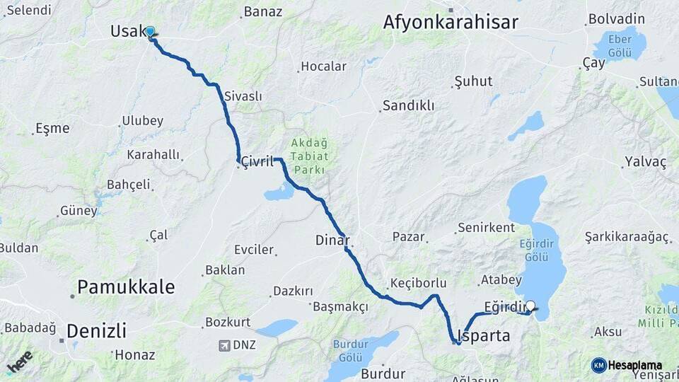Uşak Eğirdir Isparta Arası Kaç Km - Yol Haritası