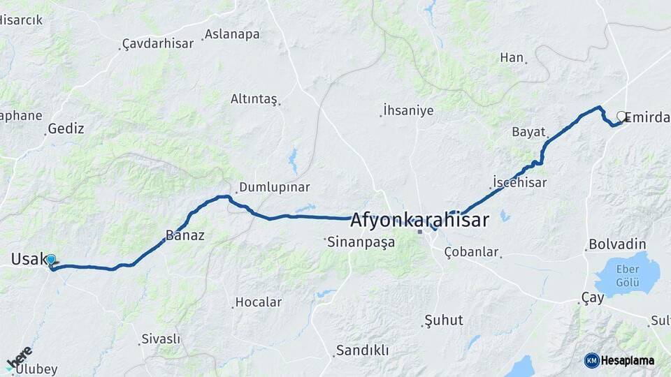 Uşak Emirdağ Afyonkarahisar Arası Kaç Km - Yol Haritası