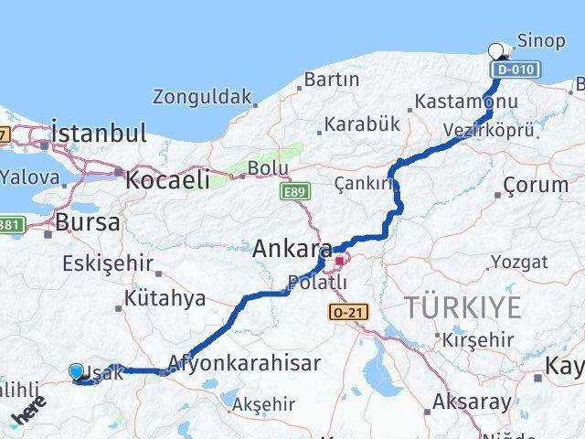 Uşak Erfelek Sinop Arası Kaç Km - Yol Haritası