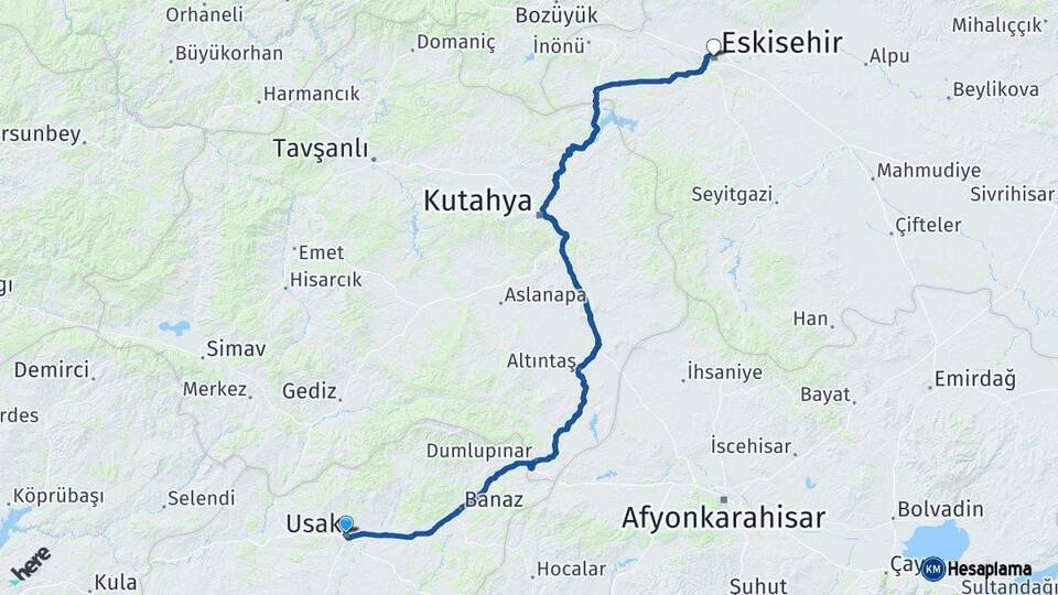 Uşak Eskişehir Arası Kaç Km - Yol Haritası