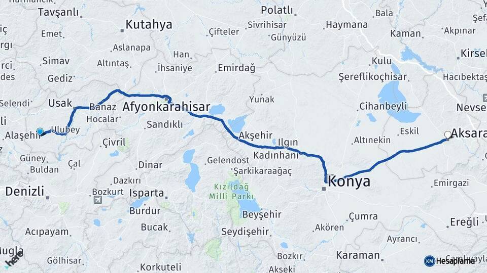 Uşak Eşme Aksaray Arası Kaç Km - Yol Haritası