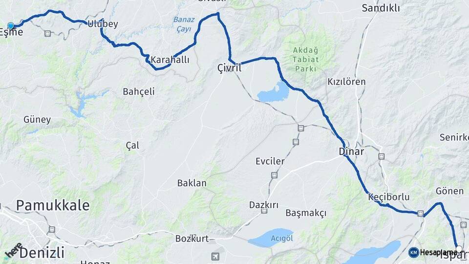 Uşak Eşme Isparta Arası Kaç Km - Yol Haritası