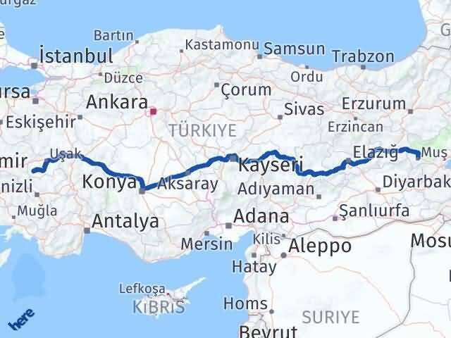 Uşak Eşme Muş Arası Kaç Km - Yol Haritası