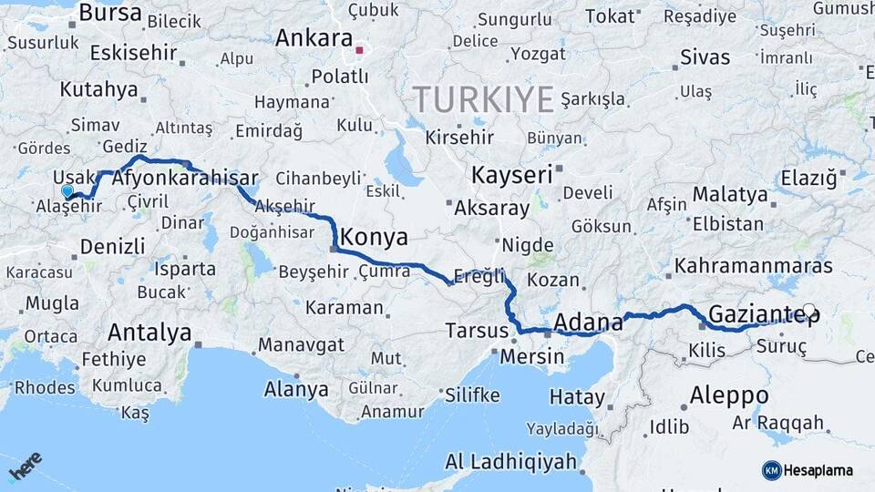 Uşak Eşme Şanlıurfa Arası Kaç Km - Yol Haritası