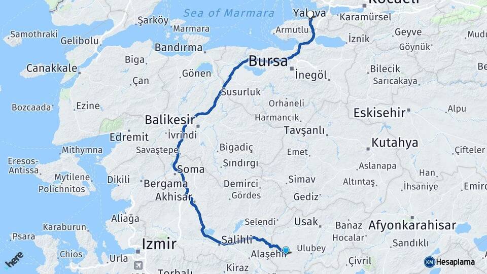Uşak Eşme Yalova Arası Kaç Km - Yol Haritası