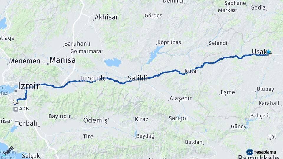 Uşak Gaziemir İzmir Arası Kaç Km - Yol Haritası