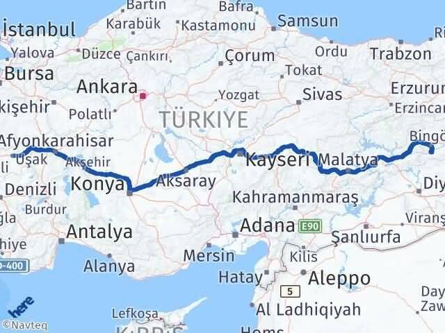 Uşak Genç Bingöl Arası Kaç Km - Yol Haritası