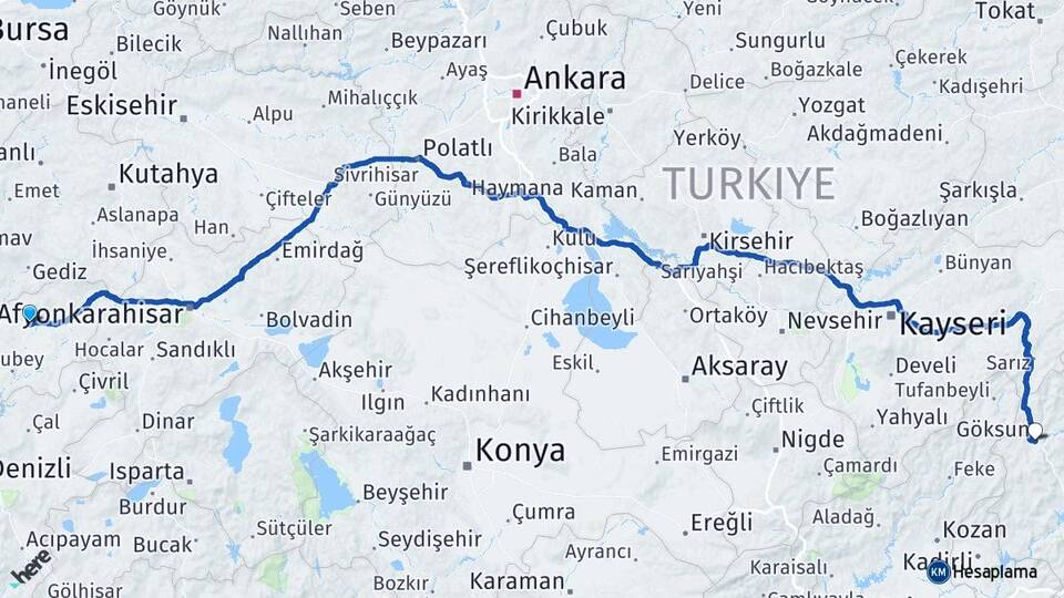 Uşak Göksun Kahramanmaraş Arası Kaç Km - Yol Haritası