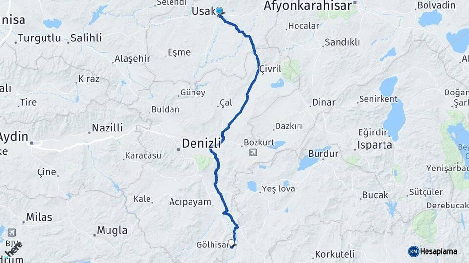 Uşak Gölhisar Burdur Arası Kaç Km - Yol Haritası