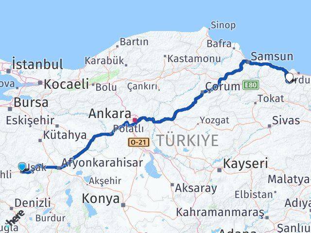 Uşak Gürgentepe Ordu Arası Kaç Km - Yol Haritası