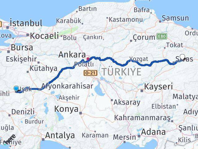 Uşak Hafik Sivas Arası Kaç Km - Yol Haritası