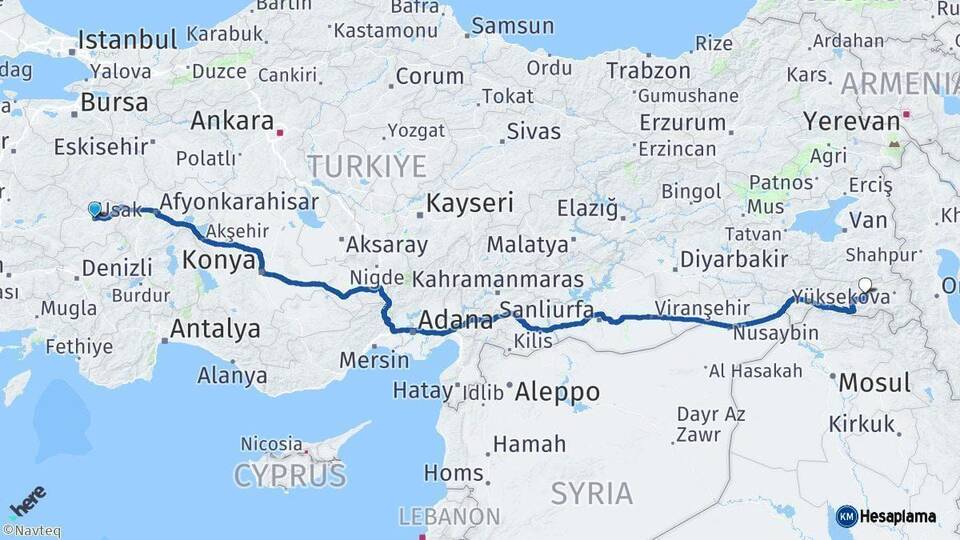 Uşak Hakkari Arası Kaç Km - Yol Haritası