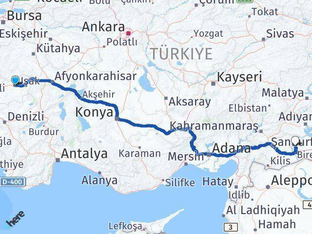 Uşak Halfeti Şanlıurfa Arası Kaç Km - Yol Haritası