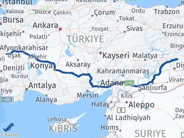 Uşak Hani Diyarbakır Arası Kaç Km - Yol Haritası