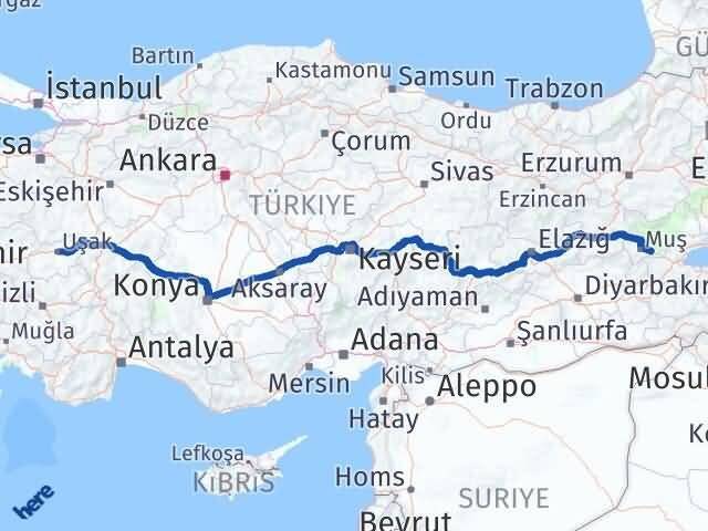 Uşak Hasköy Muş Arası Kaç Km - Yol Haritası