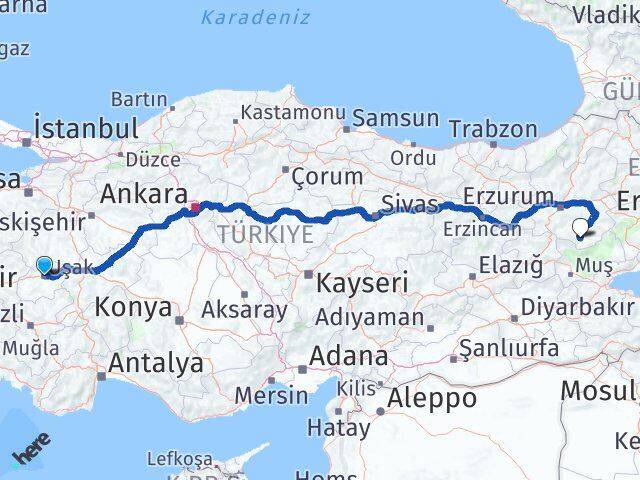 Uşak Hınıs Erzurum Arası Kaç Km - Yol Haritası