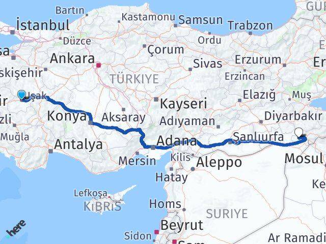 Uşak İdil Şırnak Arası Kaç Km - Yol Haritası
