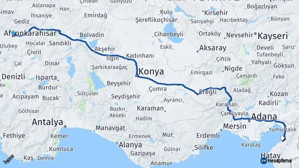 Uşak İskenderun Hatay Arası Kaç Km - Yol Haritası