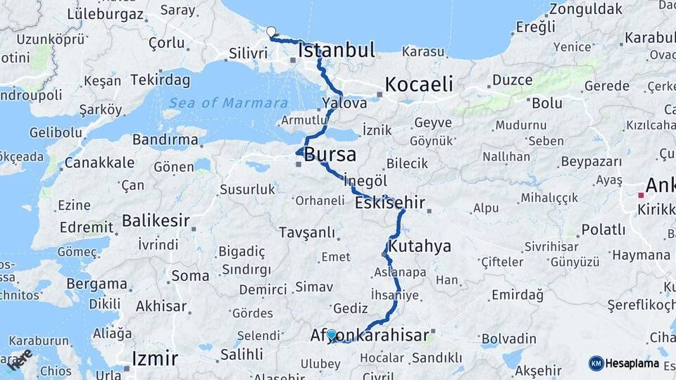Uşak İstanbul Havalimanı Arası Kaç Km - Yol Haritası