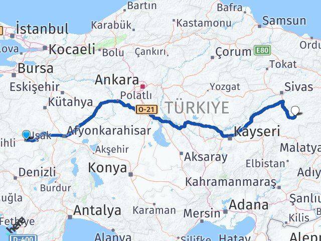 Uşak Kangal Sivas Arası Kaç Km - Yol Haritası