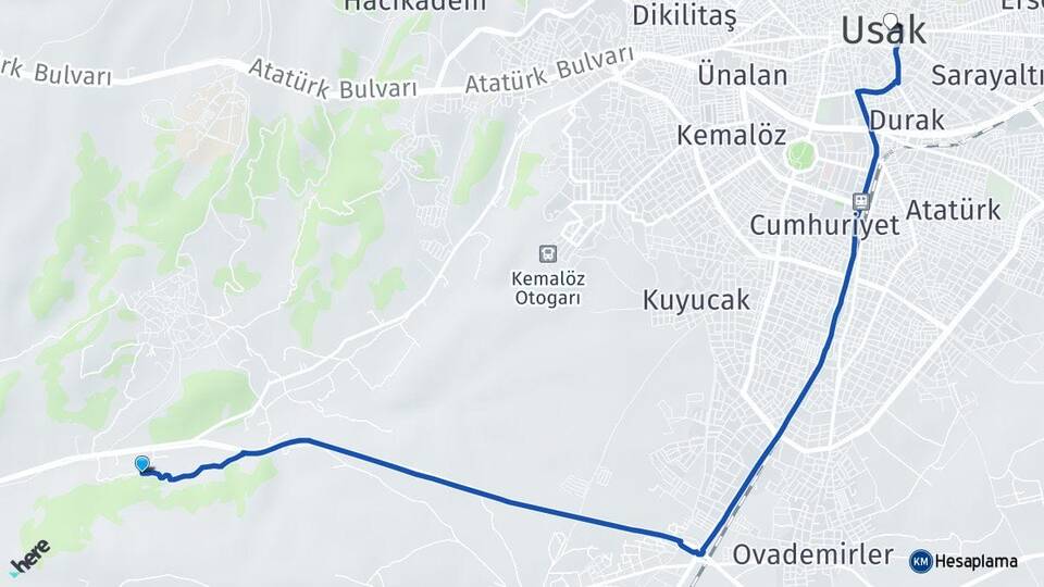 Uşak Karaağaç Köyü Arası Kaç Km - Yol Haritası