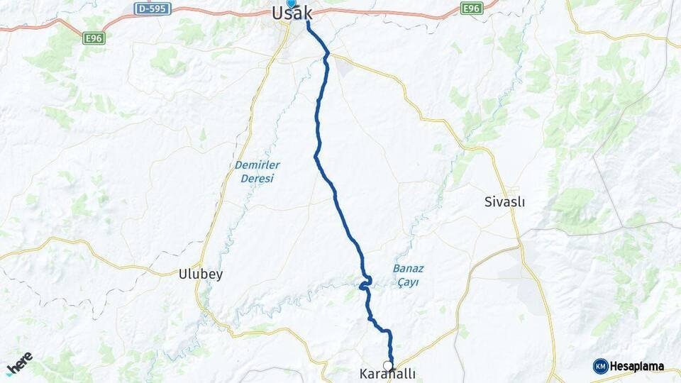 Uşak Karahallı Arası Kaç Km - Yol Haritası