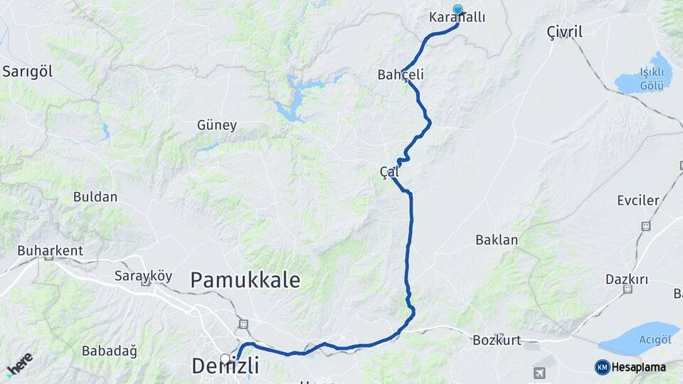 Uşak Karahallı Denizli Arası Kaç Km - Yol Haritası