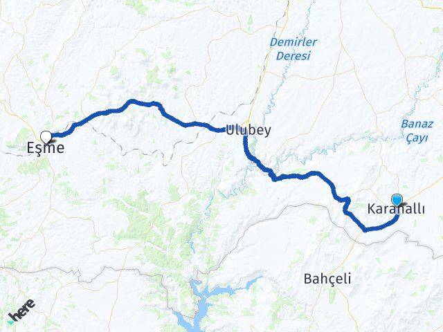 Uşak Karahallı Eşme Arası Kaç Km - Yol Haritası