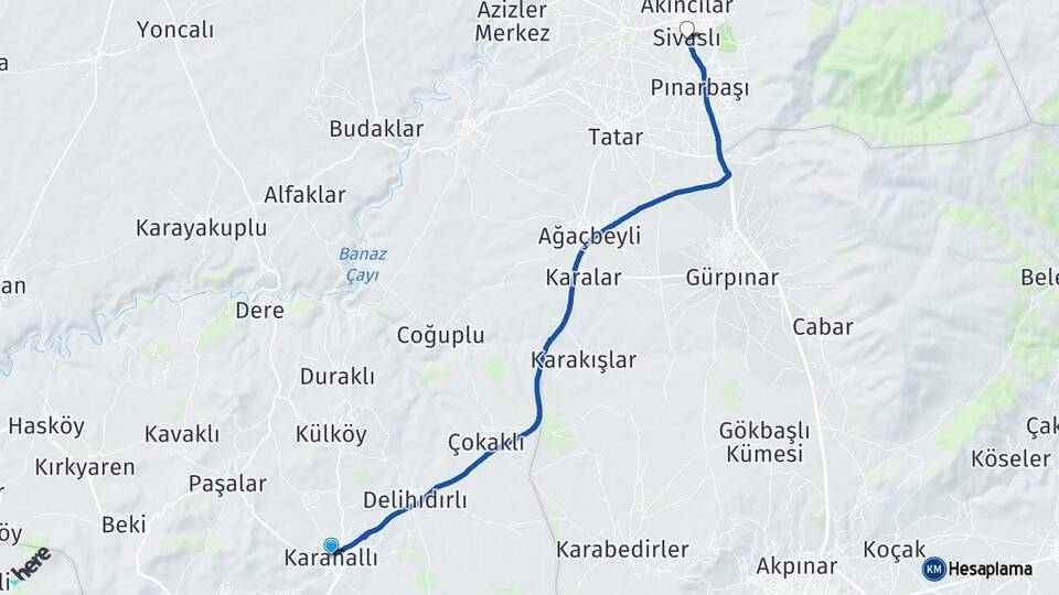 Uşak Karahallı Sivaslı Arası Kaç Km - Yol Haritası
