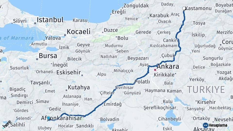 Uşak Kastamonu Arası Kaç Km - Yol Haritası