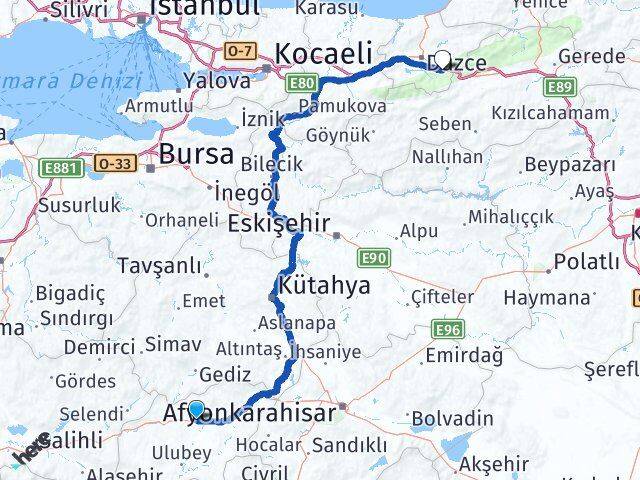Uşak Kaynaşlı Düzce Arası Kaç Km - Yol Haritası