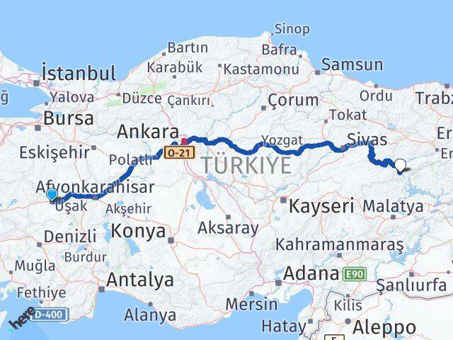 Uşak Kemaliye Erzincan Arası Kaç Km - Yol Haritası