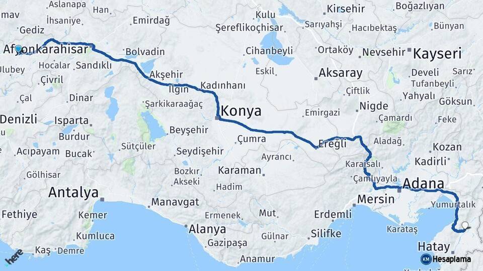 Uşak Kırıkhan Hatay Arası Kaç Km - Yol Haritası