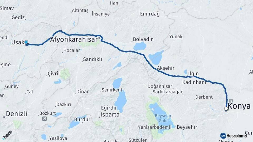 Uşak Konya Arası Kaç Km - Yol Haritası