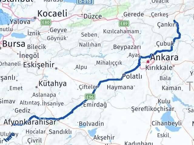 Uşak Korgun Çankırı Arası Kaç Km - Yol Haritası
