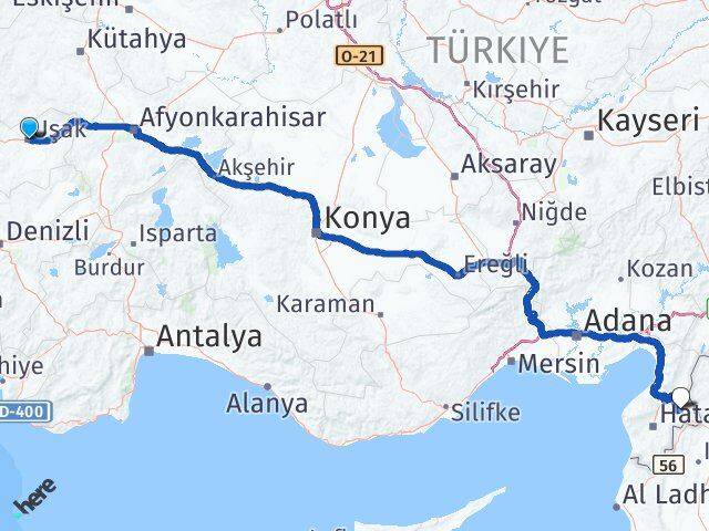 Uşak Kumlu Hatay Arası Kaç Km - Yol Haritası