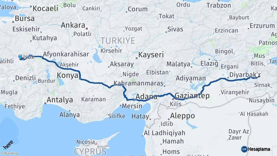 Uşak Kurtalan Siirt Arası Kaç Km - Yol Haritası