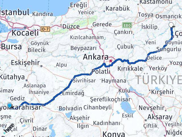 Uşak Laçin Çorum Arası Kaç Km - Yol Haritası