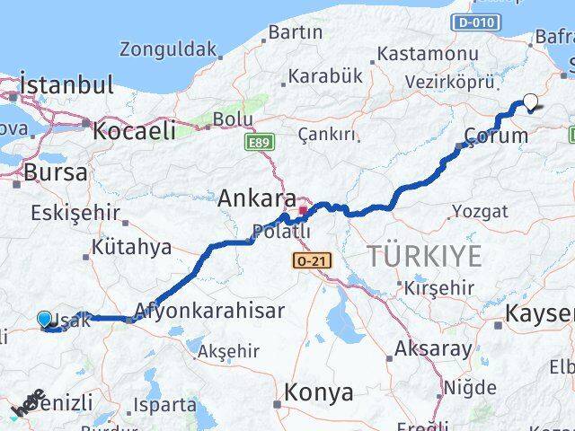 Uşak Ladik Samsun Arası Kaç Km - Yol Haritası