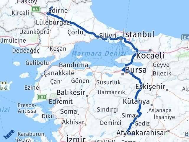 Uşak Lalapaşa Edirne Arası Kaç Km - Yol Haritası