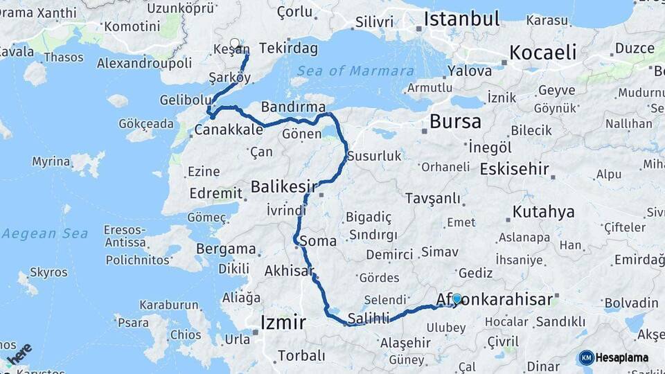 Uşak Malkara Tekirdağ Arası Kaç Km - Yol Haritası
