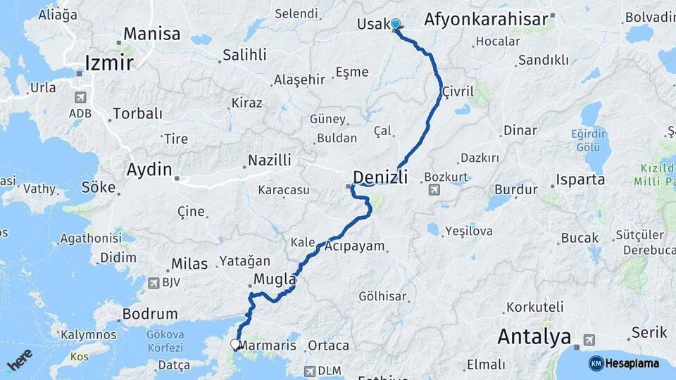 Uşak Marmaris Muğla Arası Kaç Km - Yol Haritası