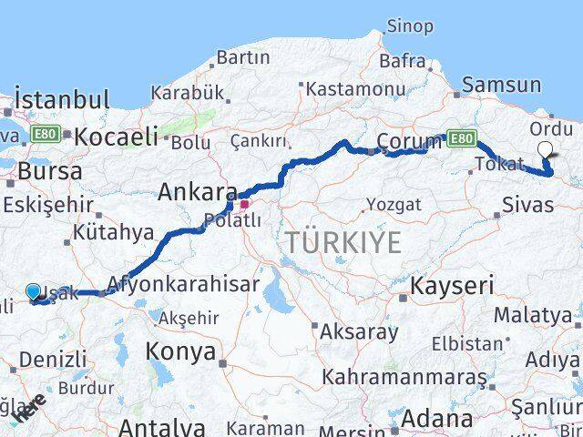 Uşak Mesudiye Ordu Arası Kaç Km - Yol Haritası