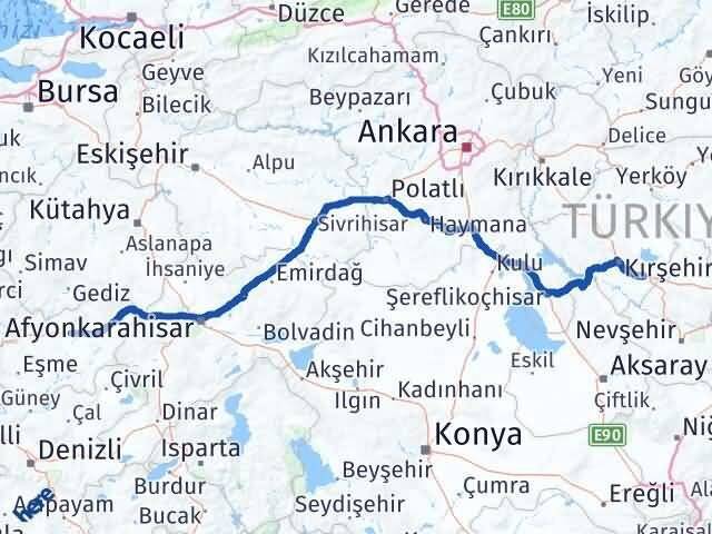 Uşak Mucur Kırşehir Arası Kaç Km - Yol Haritası