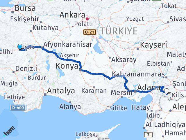 Uşak Musabeyli Kilis Arası Kaç Km - Yol Haritası